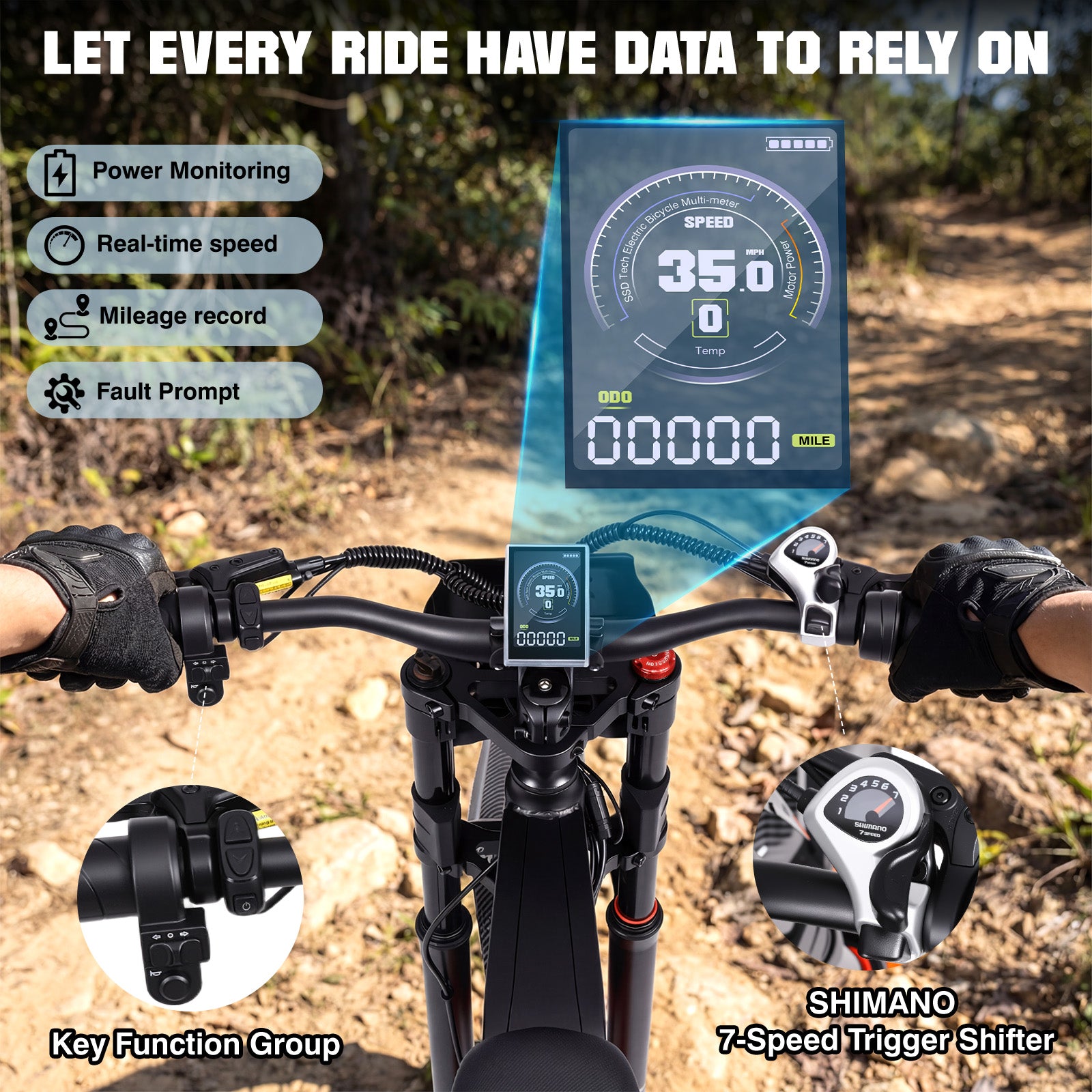 【Rexei Yeki】20”Fat Tire Electric Bicycle, 2000W Adult Electric Bicycle, 48V 18Ah Battery, 55Mile Range, Top Speed 35Mph, Front And Rear Hydraulic Suspension + Hydraulic Disc Brakes, 7-Speed, MAX 400LBS