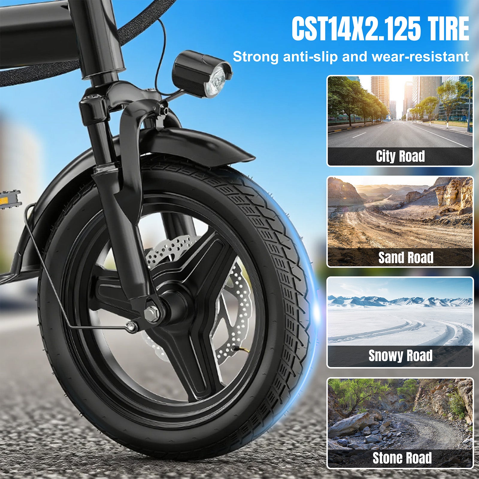 【Rexei Yeki】14 Inch Folding Electric Bicycle, 400W Adult Electric Bicycle, 48V 10.4Ah,Top Speed 19.9 Mph, Dual Disc Brake Safety System, 3-Speed Riding, Front Fork With Shock Absorption, Black