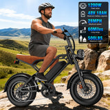 【Rexei Yeki】1200W Off-Road Electric Bike for Adults, 48V 18AH Removable Battery, 16" Wide Tires, 5-Speed Transmission, Dual Disc Brakes & Spring Suspension