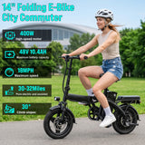 【Rexei Yeki 】14 Inch Folding Electric Bicycle, 400W Adult Electric Bicycle, 48V 10.4Ah,Top Speed 18Mph, Dual Disc Brake Safety System, 3-Speed Riding, Front Fork With Shock Absorption, Black