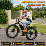 Rexei Yeki 1500W Electric Bike for Adults,26" Fat Tire EBike, 48V 18AH Battery, 28 MPH Max Speed, 7-Speed , 500 lbs, Front Suspension, Dual Disc Brakes, LCD Display, UL2849