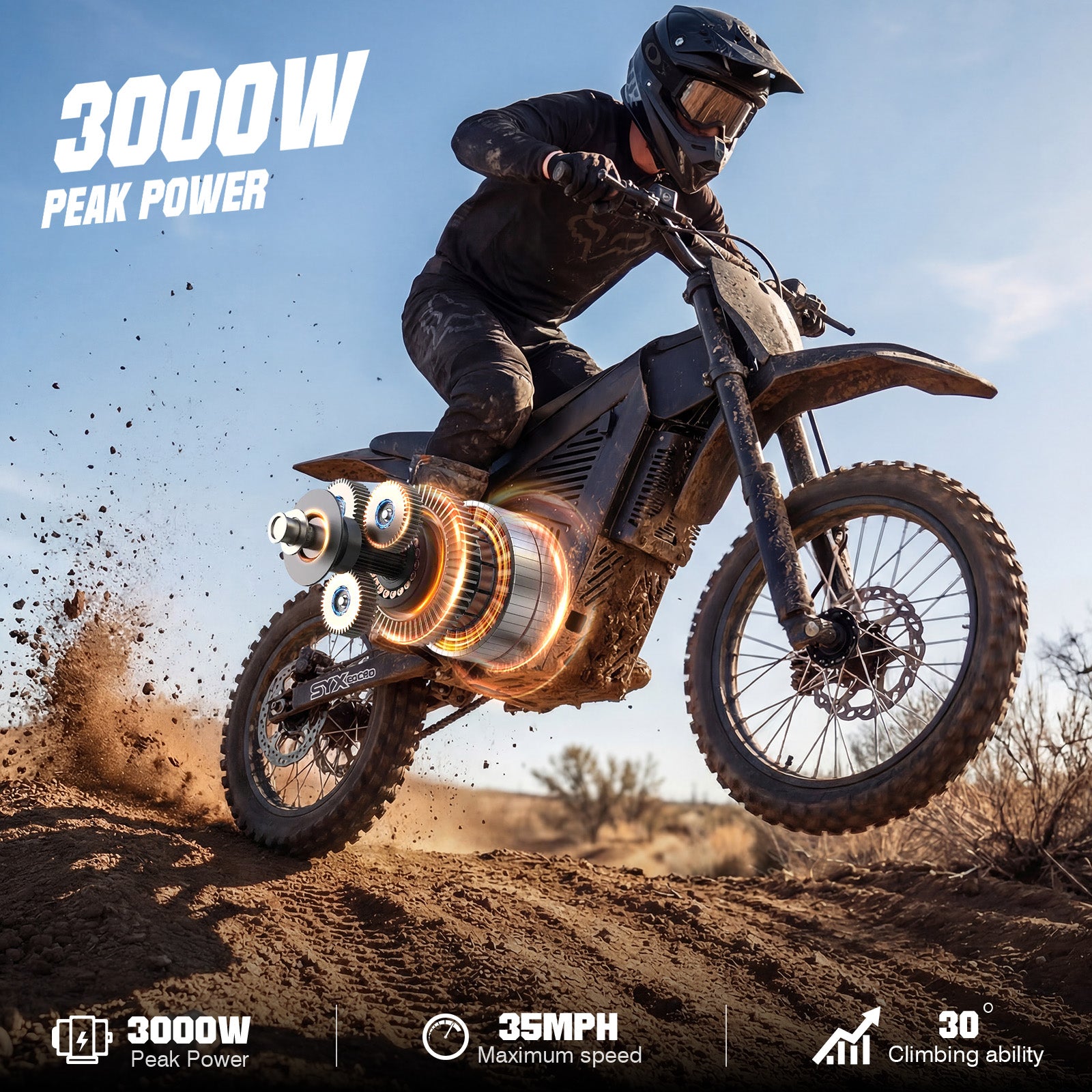 【Rexei Yeki】3000W Electric Dirt Bike for Adults 48V 21AH Motorcycle 35MPH Off-Road Vehicle High Carbon Steel Frame with Hydraulic Brakes UL2849