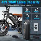 【Rexei Yeki】1200W Off-Road Electric Bike for Adults, 48V 18AH Removable Battery, 16" Wide Tires, 5-Speed Transmission, Dual Disc Brakes & Spring Suspension