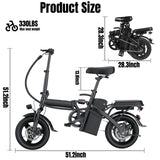 【Rexei Yeki】14 Inch Folding Electric Bicycle, 400W Adult Electric Bicycle, 48V 10.4Ah,Top Speed 19.9 Mph, Dual Disc Brake Safety System, 3-Speed Riding, Front Fork With Shock Absorption, Black