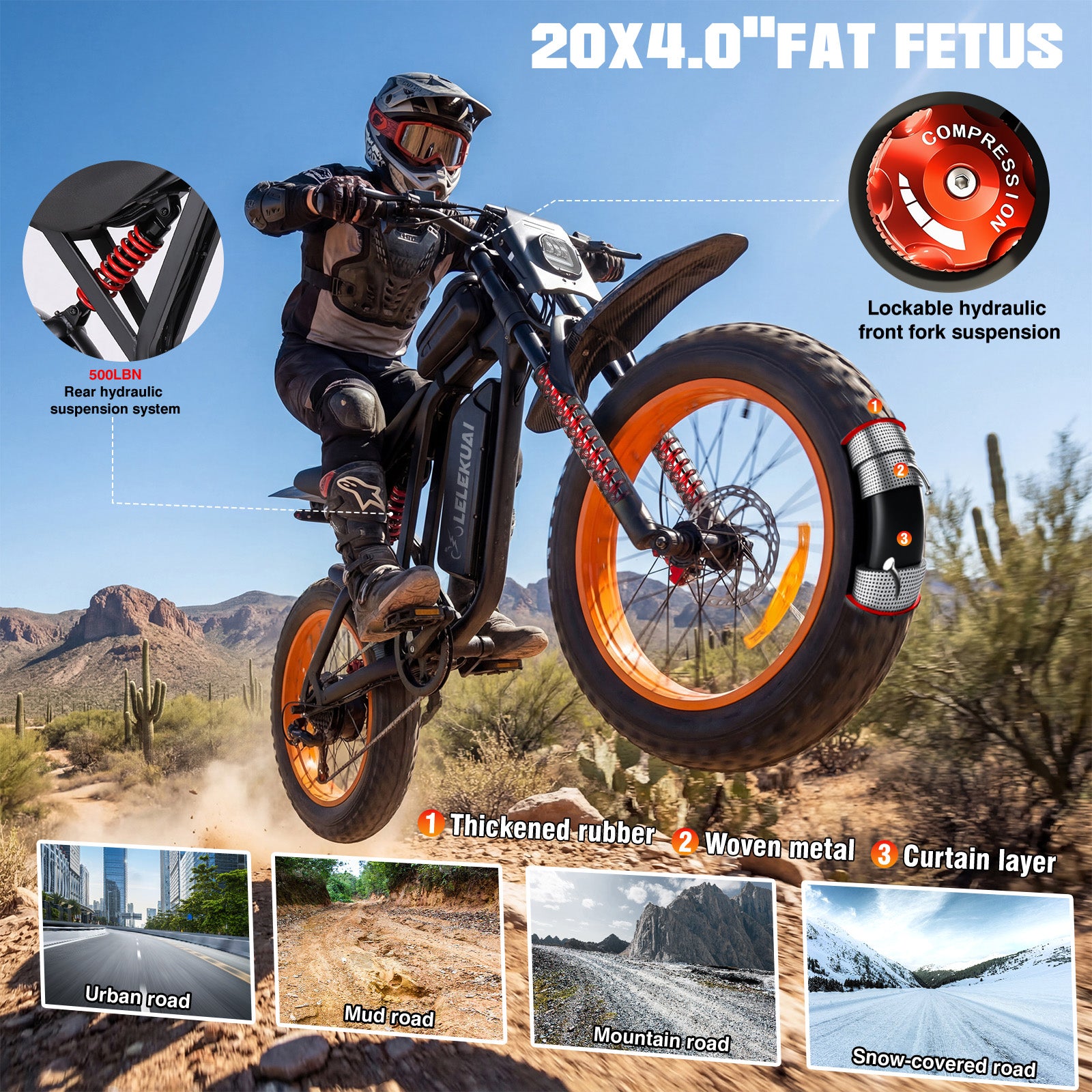 【Rexei Yeki】20”Fat Tire Electric Bicycle, 2000W Adult Electric Bicycle, 48V 18Ah Battery, 55Mile Range, Top Speed 35Mph, Front And Rear Hydraulic Suspension + Hydraulic Disc Brakes, 7-Speed, MAX 400LBS