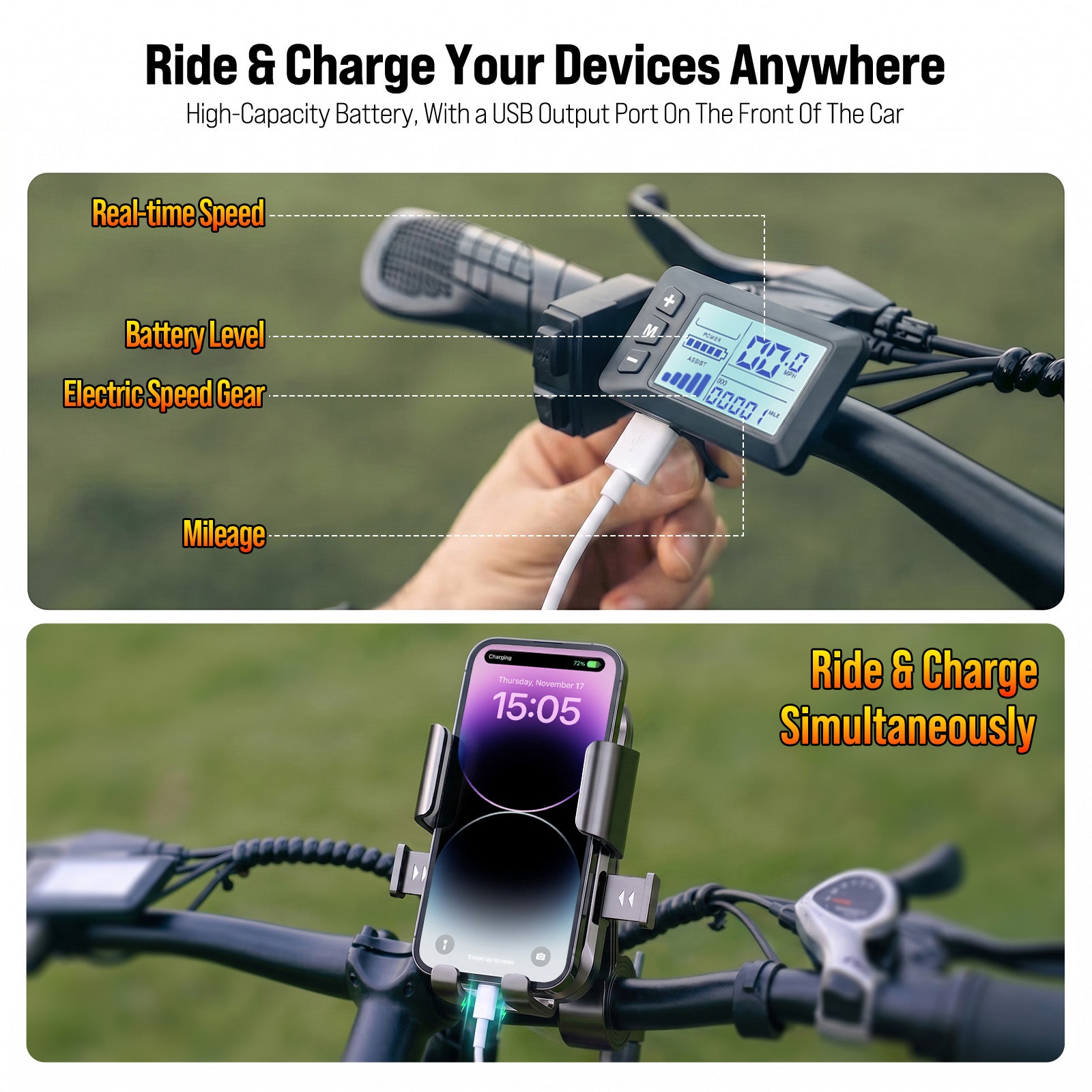 Rexei Yeki 1500W Electric Bike for Adults,26" Fat Tire EBike, 48V 18AH Battery, 28 MPH Max Speed, 7-Speed , 500 lbs, Front Suspension, Dual Disc Brakes, LCD Display, UL2849