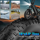 【Rexei Yeki】1200W Off-Road Electric Bike for Adults, 48V 18AH Removable Battery, 16" Wide Tires, 5-Speed Transmission, Dual Disc Brakes & Spring Suspension