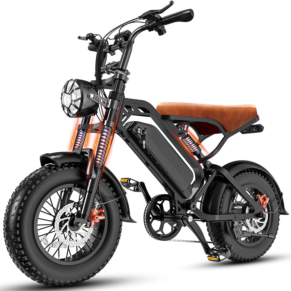 【Rexei Yeki】1200W Off-Road Electric Bike for Adults, 48V 18AH Removable Battery, 16" Wide Tires, 5-Speed Transmission, Dual Disc Brakes & Spring Suspension