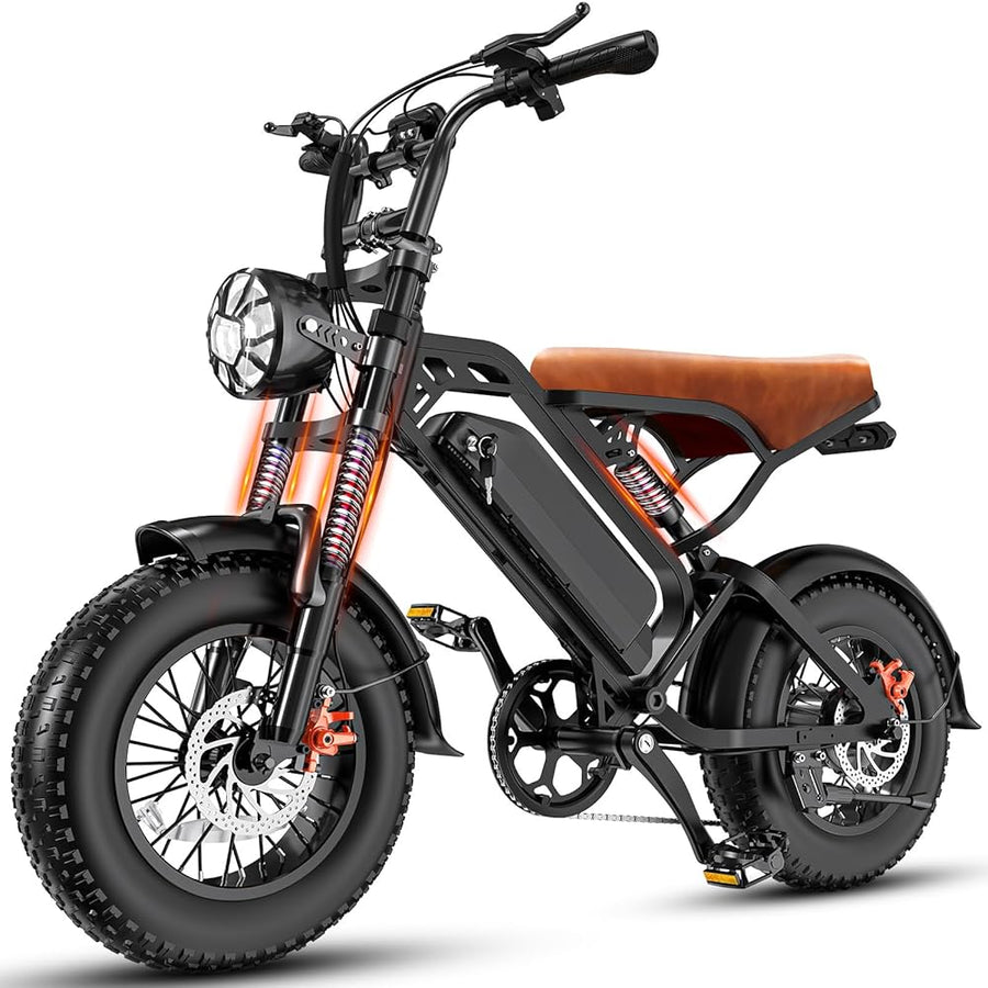 【Rexei Yeki】1200W Off-Road Electric Bike for Adults, 48V 18AH Removable Battery, 16" Wide Tires, 5-Speed Transmission, Dual Disc Brakes & Spring Suspension
