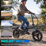 【Rexei Yeki 】14 Inch Folding Electric Bicycle, 560W Adult Electric Bicycle, 48V 10.4Ah, Maximum Range of 32 Miles, Dual Disc Brake Safety System, 3-Speed Riding, Front Fork with Shock Absorption, White