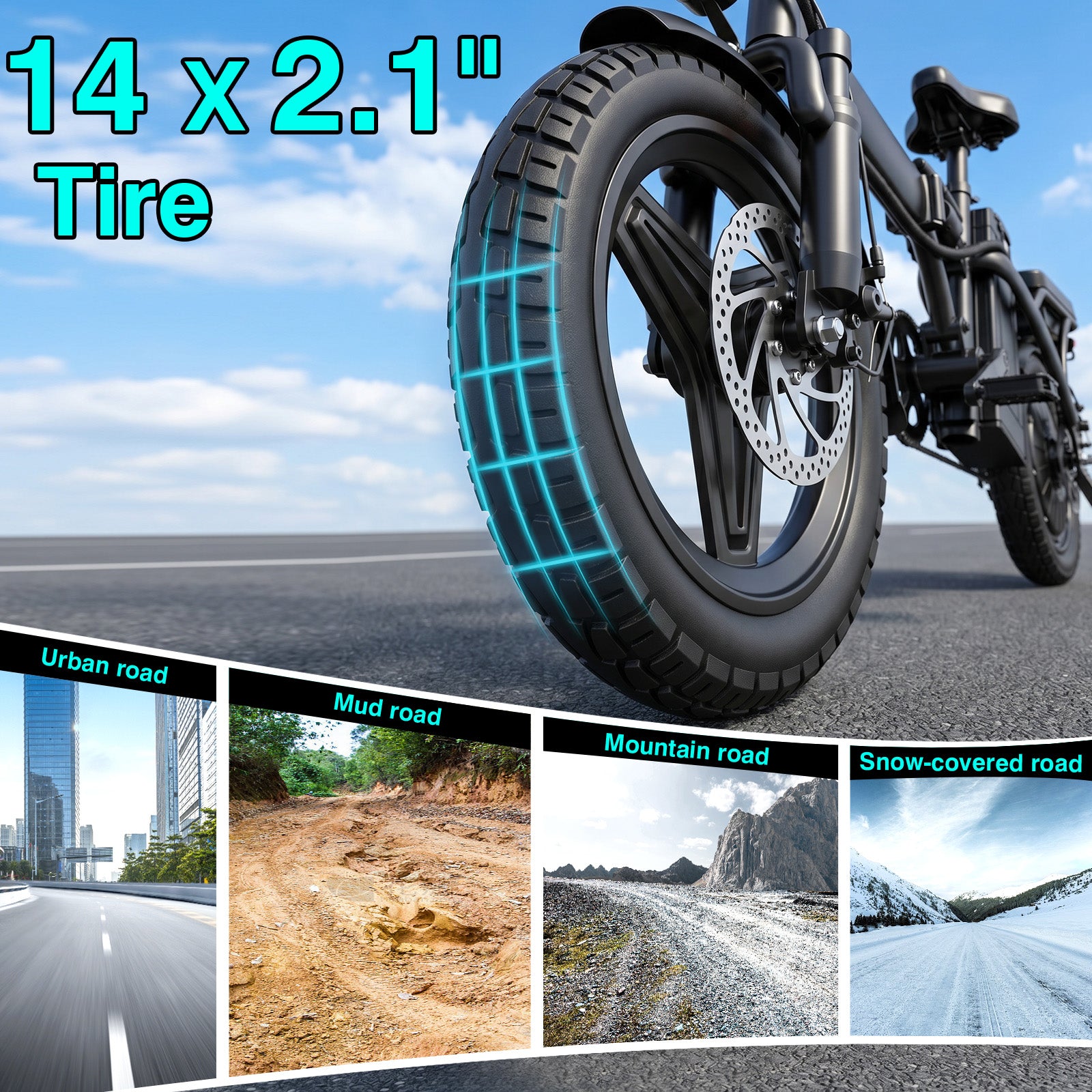 【Rexei Yeki 】14 Inch Folding Electric Bicycle, 400W Adult Electric Bicycle, 48V 10.4Ah,Top Speed 18Mph, Dual Disc Brake Safety System, 3-Speed Riding, Front Fork With Shock Absorption, Black