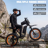 【Rexei Yeki】20”Fat Tire Electric Bicycle, 2000W Adult Electric Bicycle, 48V 18Ah Battery, 55Mile Range, Top Speed 35Mph, Front And Rear Hydraulic Suspension + Hydraulic Disc Brakes, 7-Speed, MAX 400LBS