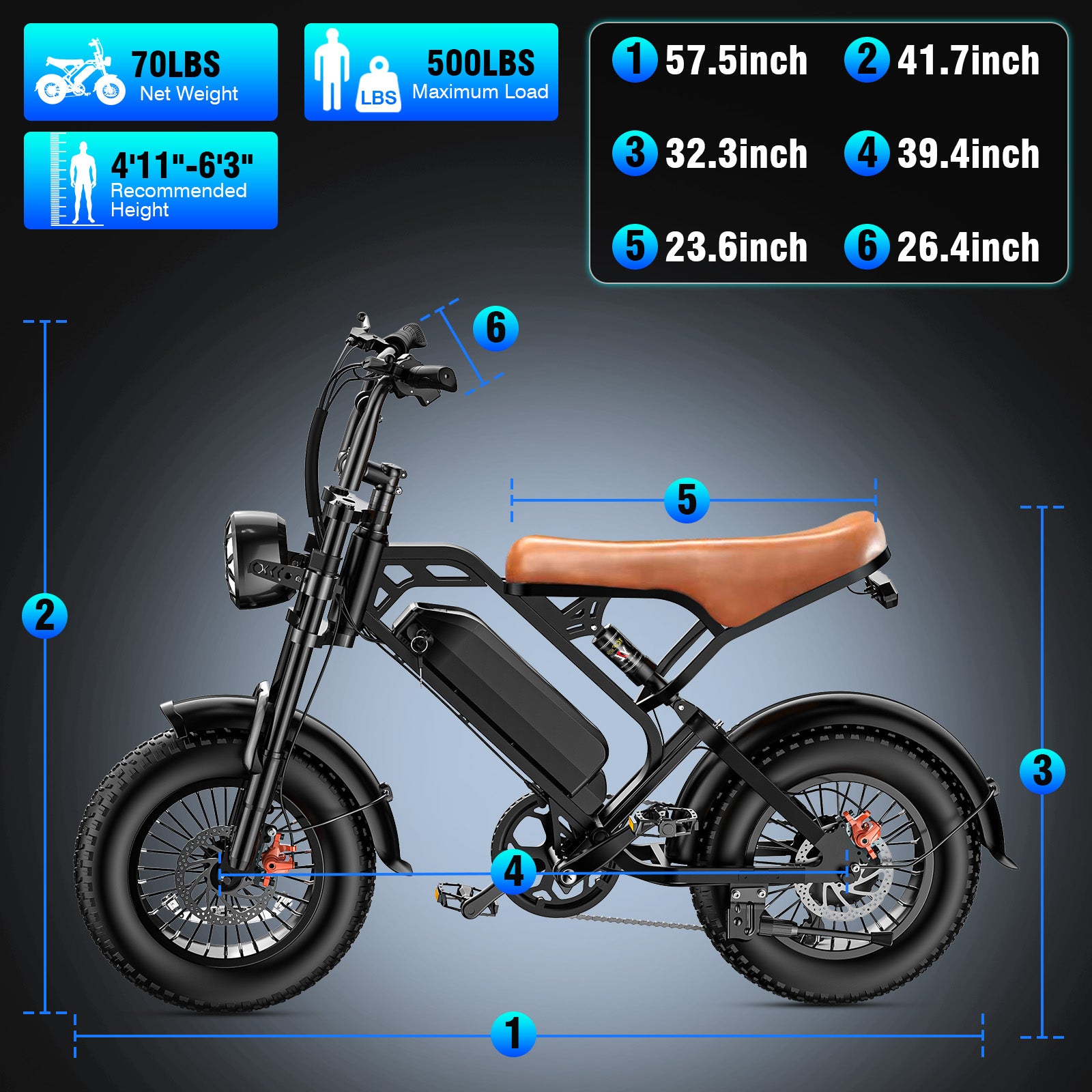 【Rexei Yeki】1200W Off-Road Electric Bike for Adults, 48V 18AH Removable Battery, 16" Wide Tires, 5-Speed Transmission, Dual Disc Brakes & Spring Suspension