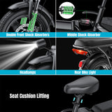 【Rexei Yeki】14 Inch Folding Electric Bicycle, 400W Adult Electric Bicycle, 48V 10.4Ah,Top Speed 19.9 Mph, Dual Disc Brake Safety System, 3-Speed Riding, Front Fork With Shock Absorption, Black