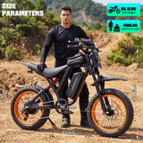 【Rexei Yeki】20”Fat Tire Electric Bicycle, 2000W Adult Electric Bicycle, 48V 18Ah Battery, 55Mile Range, Top Speed 35Mph, Front And Rear Hydraulic Suspension + Hydraulic Disc Brakes, 7-Speed, MAX 400LBS