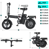 【Rexei Yeki 】14 Inch Folding Electric Bicycle, 400W Adult Electric Bicycle, 48V 10.4Ah,Top Speed 18Mph, Dual Disc Brake Safety System, 3-Speed Riding, Front Fork With Shock Absorption, Black