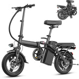 【Rexei Yeki】14 Inch Folding Electric Bicycle, 400W Adult Electric Bicycle, 48V 10.4Ah,Top Speed 19.9 Mph, Dual Disc Brake Safety System, 3-Speed Riding, Front Fork With Shock Absorption, Black