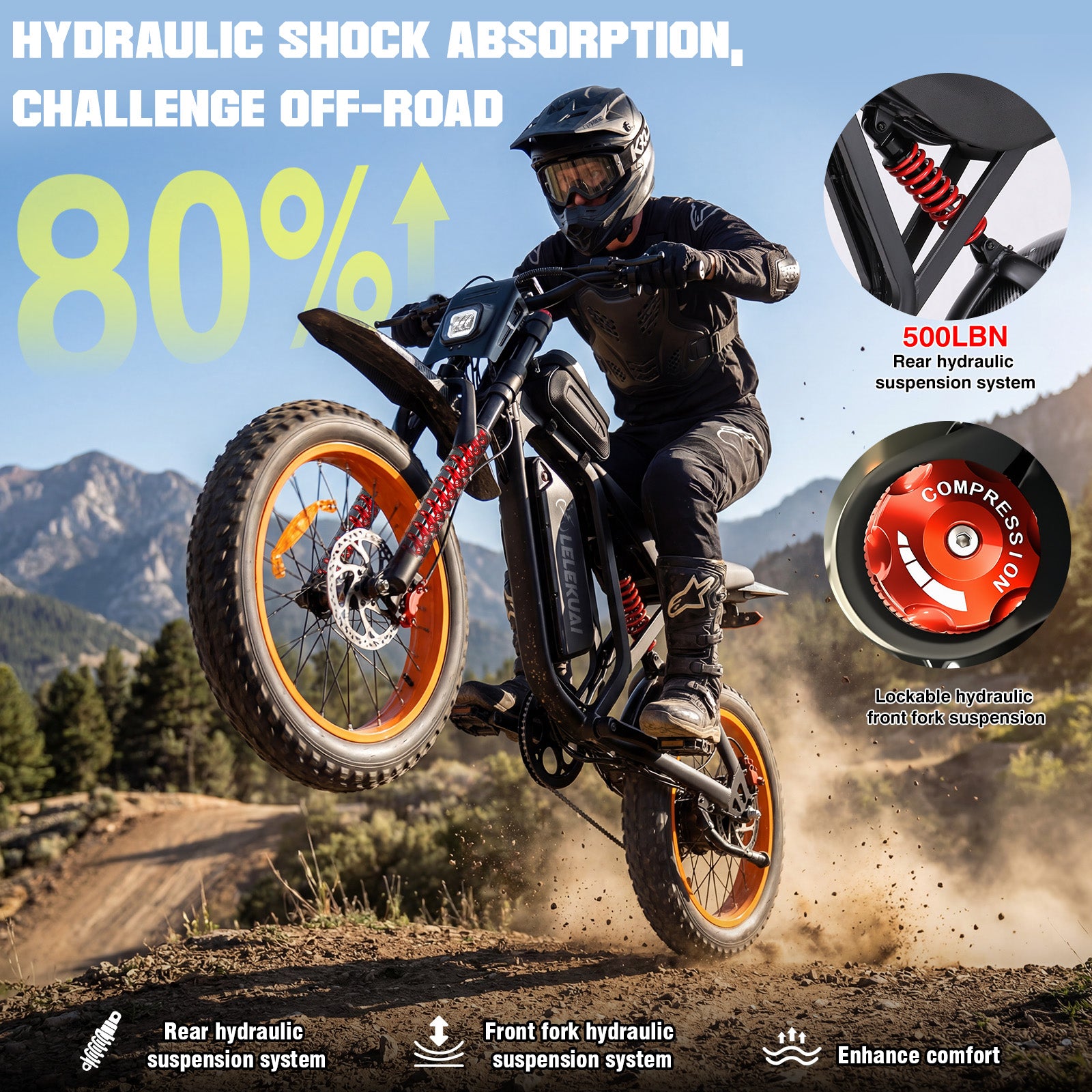 【Rexei Yeki】20”Fat Tire Electric Bicycle, 2000W Adult Electric Bicycle, 48V 18Ah Battery, 55Mile Range, Top Speed 35Mph, Front And Rear Hydraulic Suspension + Hydraulic Disc Brakes, 7-Speed, MAX 400LBS